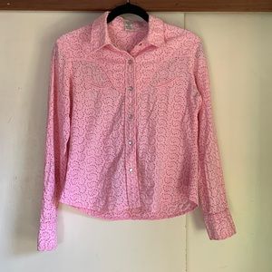Johnny Cotton Pink Paisley Lace Pearl Snap up Western Top Size M